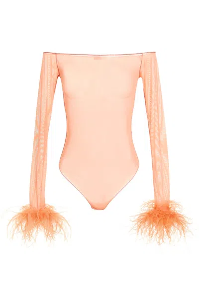 Osã©ree Osãˆree Feather Transparent Mesh Bodysuit