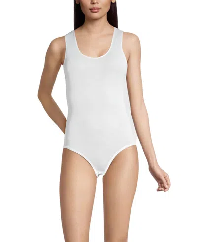 Oscalito Cotton Scoop Neck Tank Top Bodysuit With Satin Trim In White