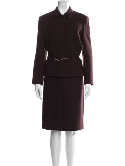Pre-owned Oscar By Oscar De La Renta 1990's Wool Skirt Suit In Burgundy