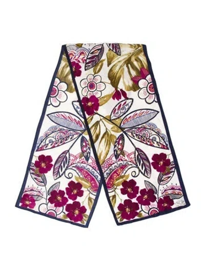 Pre-owned Oscar By Oscar De La Renta Floral Print Scarf In White