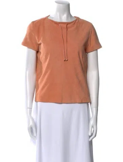 Pre-owned Oscar By Oscar De La Renta Leather Crew Neck Top In Orange