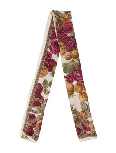 Pre-owned Oscar By Oscar De La Renta Silk Floral Print Scarf In Pink/yellow