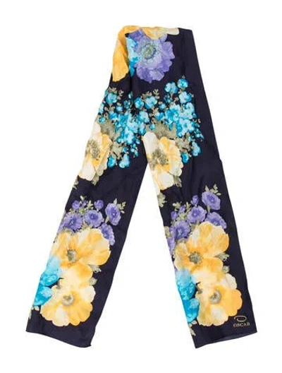 Pre-owned Oscar By Oscar De La Renta Silk Floral Print Stole In Blue