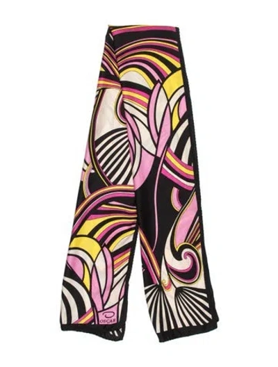 Pre-owned Oscar By Oscar De La Renta Silk Graphic Print Scarf In Black