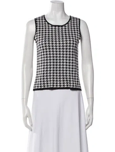Pre-owned Oscar By Oscar De La Renta Silk Houndstooth Print Top In Neutral