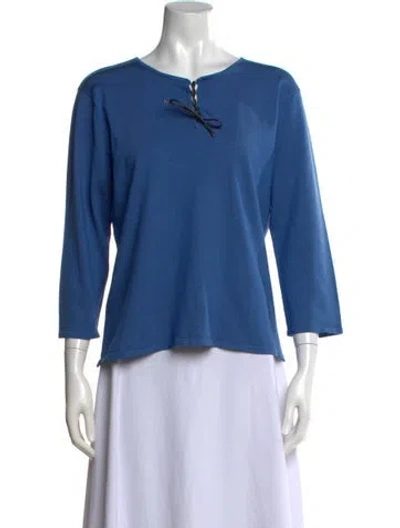 Pre-owned Oscar By Oscar De La Renta Silk Tie Neck Top In Blue