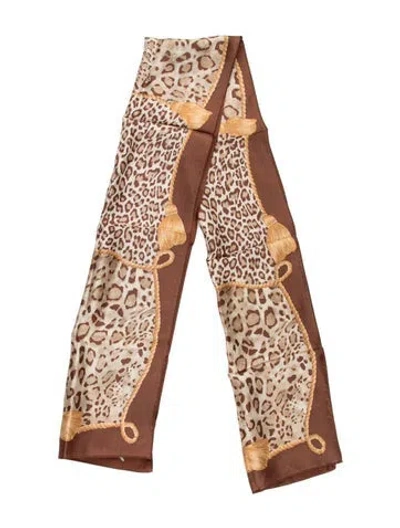 Pre-owned Oscar By Oscar De La Renta Silk Vintage Scarf W/ Tags In Brown