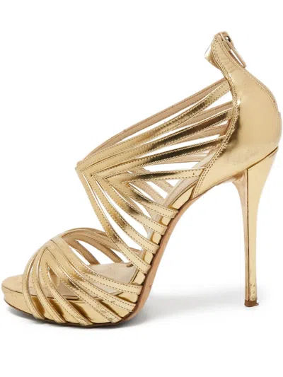 Pre-owned Oscar De La Renta 125mm Leather Heeled Sandals In Gold