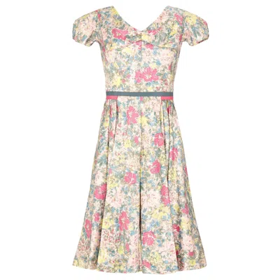 Pre-owned Oscar De La Renta 1950s Jane Derby By  Cotton Floral Dress In Sand
