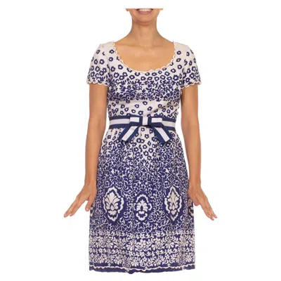 Pre-owned Oscar De La Renta 1960s  Navy Blue & White Floral Mod Cocktail Dress