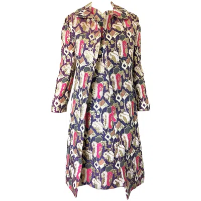 Pre-owned Oscar De La Renta 1960s  Silk Brocade A - Line 60s Vintage Dress And Jacket In Brown