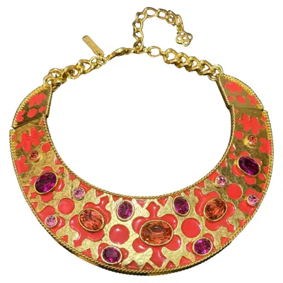Pre-owned Oscar De La Renta 1960s-inspired  Gold-tone Metal Collar Necklace W Inset Jewels In Multi