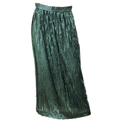 Pre-owned Oscar De La Renta 1970s  Hunter Green Silk Chiffon Sequin Vintage 70s Maxi Skirt