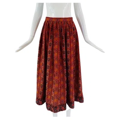 Pre-owned Oscar De La Renta 1980s  Miss O Silk Midi Skirt In Brown