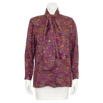 Pre-owned Oscar De La Renta 1980s  Pink And Purple Paisley Printed Bow Blouse