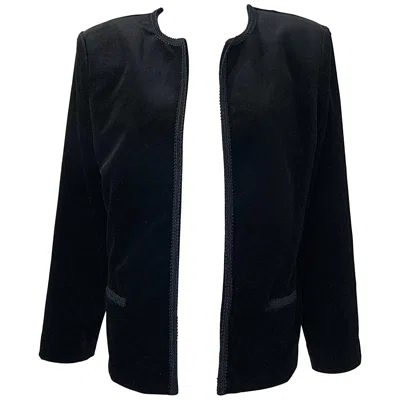 Pre-owned Oscar De La Renta 1980s  Size 16 Black Velvet Embroidered Vintage 80s Jacket