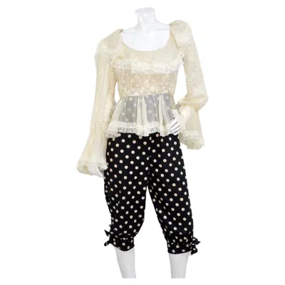 Pre-owned Oscar De La Renta 1980s Sheer Lace And Polka Dot Jumpsuit In Sand