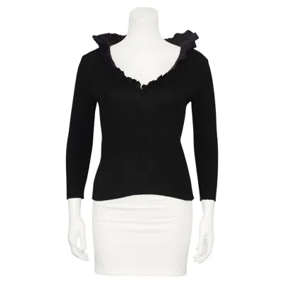 Pre-owned Oscar De La Renta 1990s  Black Sweater With Pleated Collar