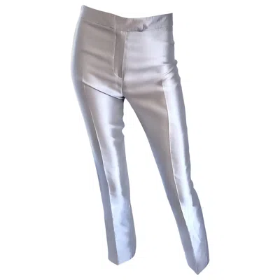 Pre-owned Oscar De La Renta 1990s Silver Metallic Size 2 High Waist Skinny Cigarette Pants