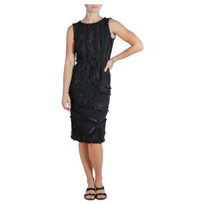Pre-owned Oscar De La Renta 2000s  Black Silk & Wool Challis Beaded Lace Cocktail Dress