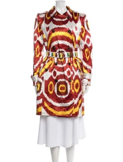 Pre-owned Oscar De La Renta 2005 Printed Trench Coat In White