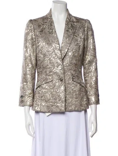 Pre-owned Oscar De La Renta 2006 Silk Blazer In Neutrals