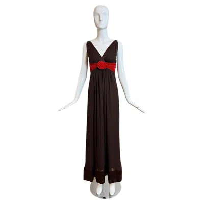 Pre-owned Oscar De La Renta 2006 Vintage Brown Silk Evening Gown Maxi Dress