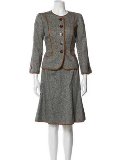 Pre-owned Oscar De La Renta 2006 Wool Skirt Set In Gray