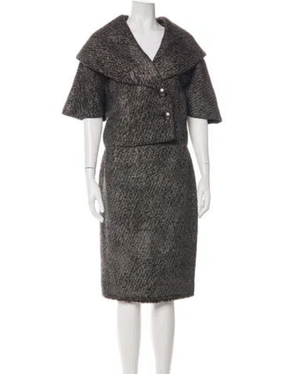 Pre-owned Oscar De La Renta 2007 Wool Skirt Set In Black/brown