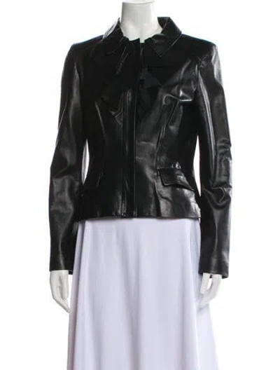 Pre-owned Oscar De La Renta 2008 Leather Jacket In Black