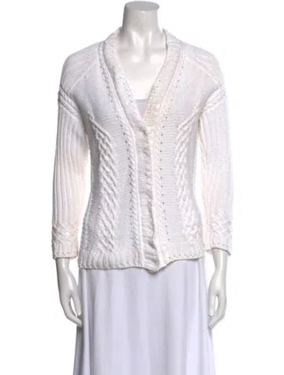 Pre-owned Oscar De La Renta 2008 V-neck Sweater In White