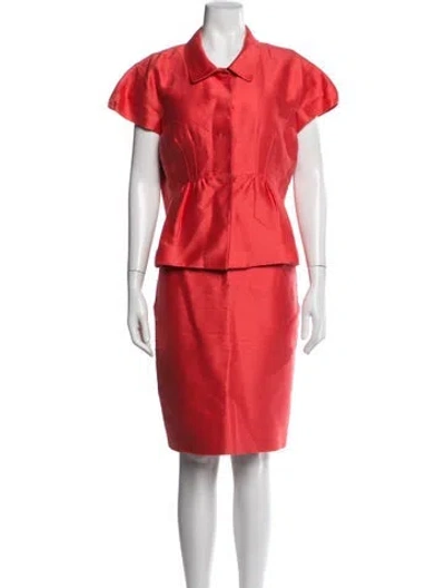 Pre-owned Oscar De La Renta 2009 Pleated Accents Skirt Set In Pink