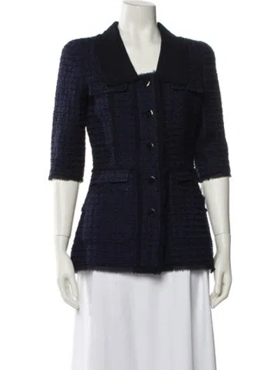 Pre-owned Oscar De La Renta 2010 Plaid Print Denim Jacket In Blue