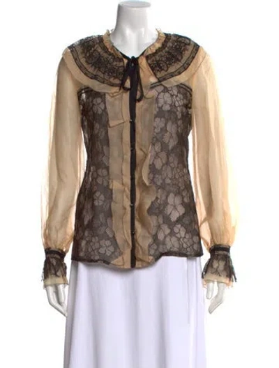 Pre-owned Oscar De La Renta 2010 Silk Blouse In Neutral