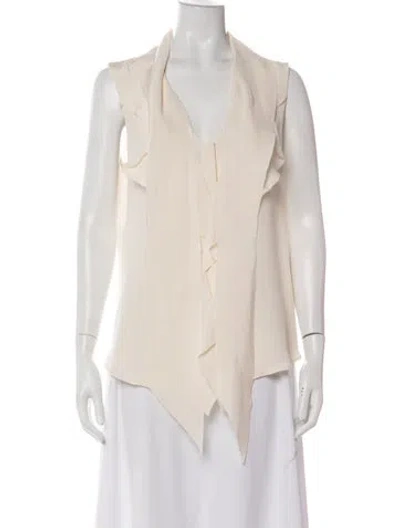 Pre-owned Oscar De La Renta 2010 Silk Blouse In White