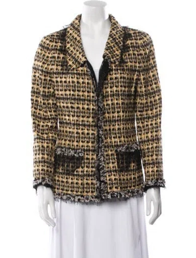 Pre-owned Oscar De La Renta 2010 Tweed Pattern Blazer In Yellow