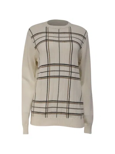 Pre-owned Oscar De La Renta 2010s Plaid-print Crew-neck Sweater In Neutrals