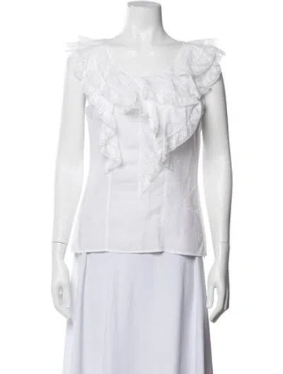 Pre-owned Oscar De La Renta 2011 Scoop Neck Blouse In White