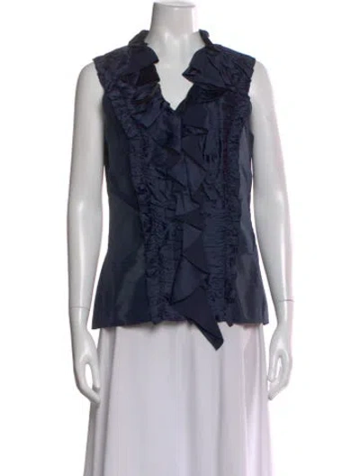 Pre-owned Oscar De La Renta 2011 Silk Blouse In Blue