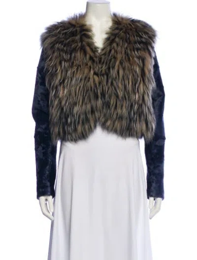 Pre-owned Oscar De La Renta 2012 Fur Fur Jacket In Blue