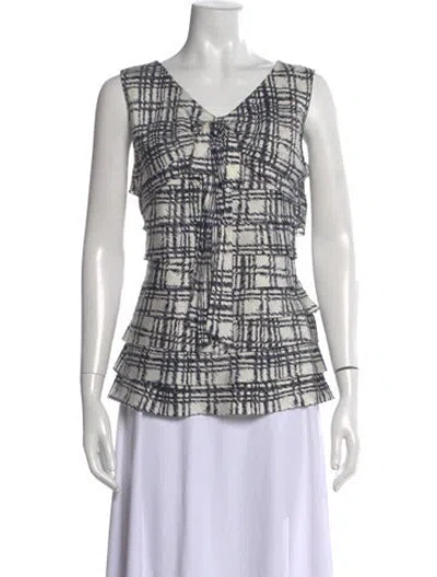 Pre-owned Oscar De La Renta 2012 Silk Blouse In Blue