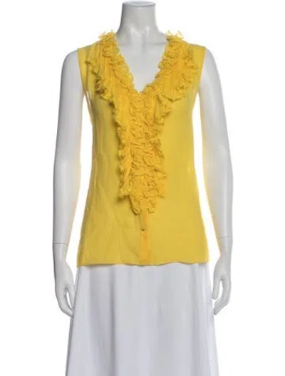 Pre-owned Oscar De La Renta 2012 Silk Blouse W/ Tags In Yellow