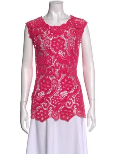 Pre-owned Oscar De La Renta 2013 Lace Pattern Blouse W/ Tags In Pink