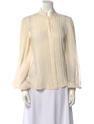 Pre-owned Oscar De La Renta 2013 Mock Neck Blouse In Neutral