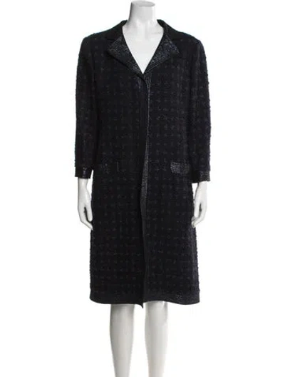 Pre-owned Oscar De La Renta 2013 Tweed Pattern Coat In Black