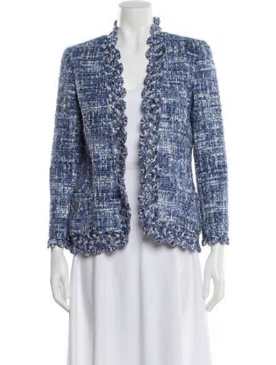 Pre-owned Oscar De La Renta 2013 Tweed Pattern Evening Jacket In Blue