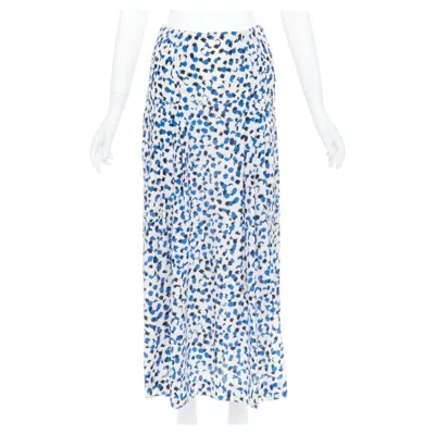 Pre-owned Oscar De La Renta 2014 100% Silk Blue Abstract Print Midi Skirt Us0 Xs