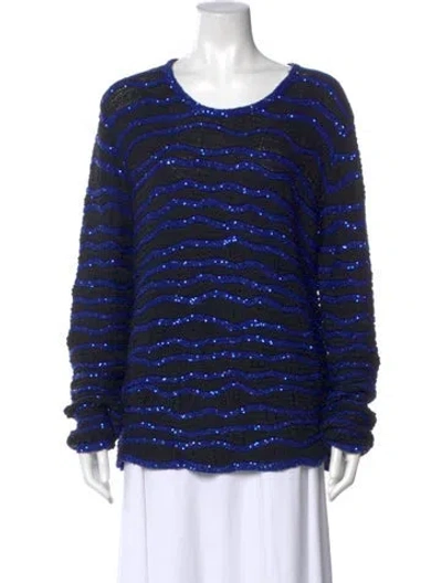Pre-owned Oscar De La Renta 2014 Striped Sweater W/ Tags In Black