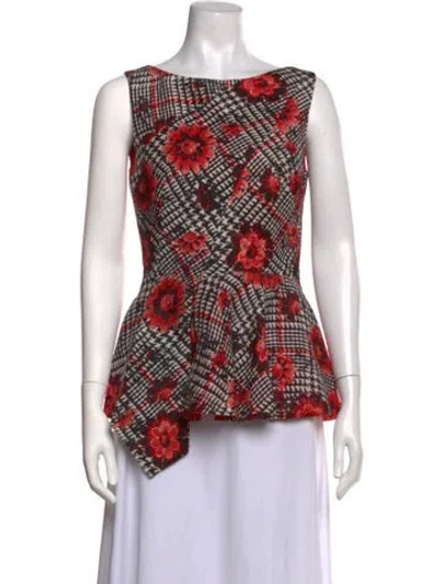 Pre-owned Oscar De La Renta 2014 Wool Top In Neutrals/red