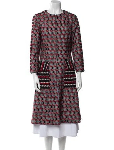 Pre-owned Oscar De La Renta 2015 Printed Trench Coat In Red